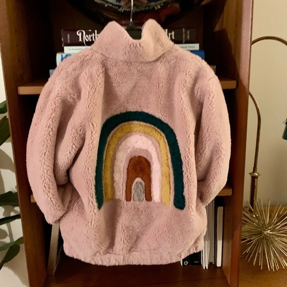 Oh Baby Girls Pink Furry Jacket Rainbow Design Size 4 - Picture 3 of 8